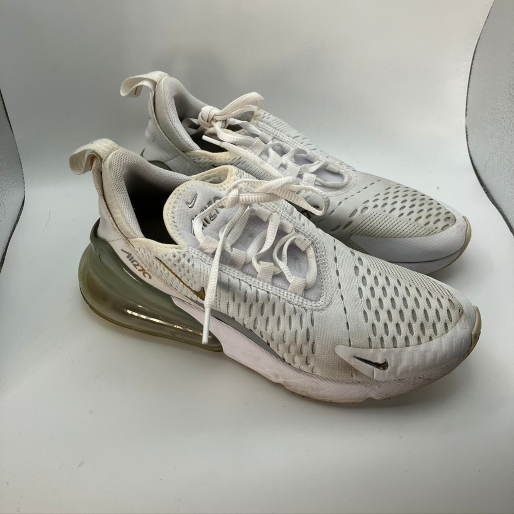 Nike Air Max 270 White Gold Womens Running Shoes‎ Sneakers Size 7 DM3080-100